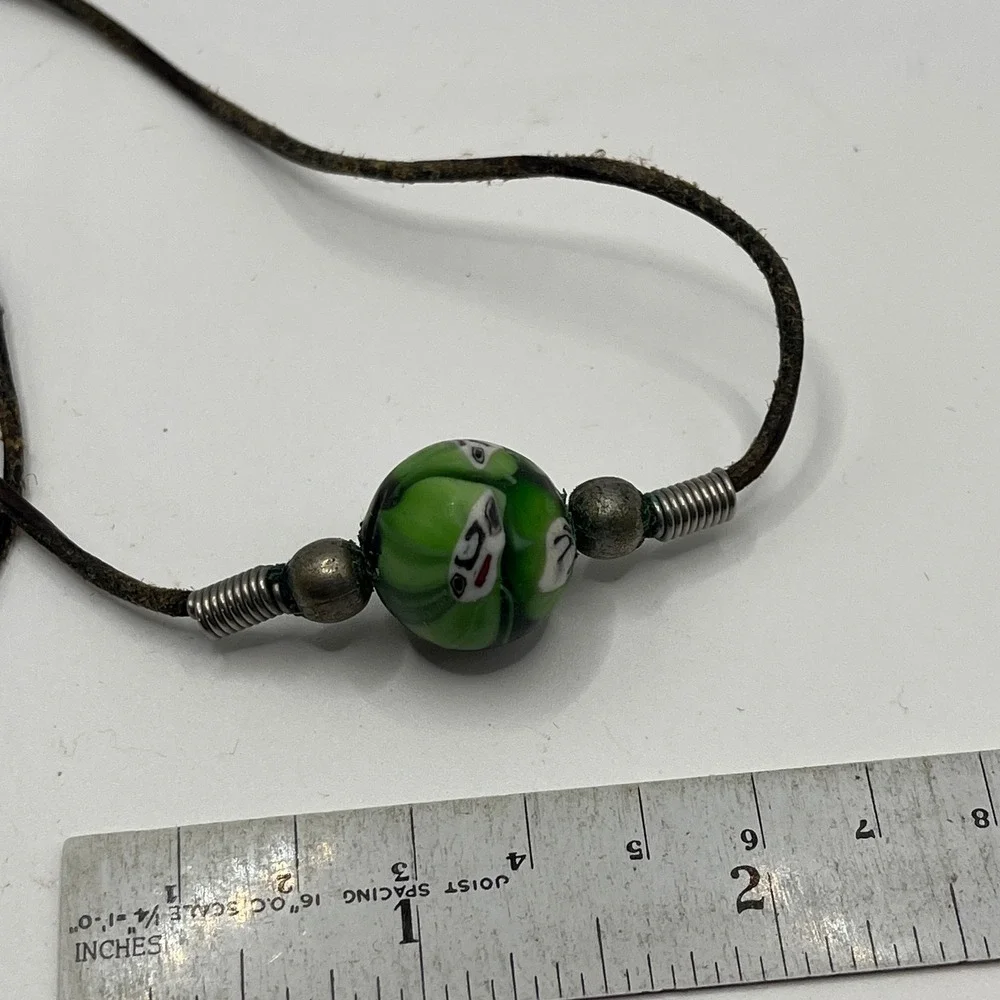 Handmade Cord Necklace with Murano Glass Bead and‎ Metal Accents